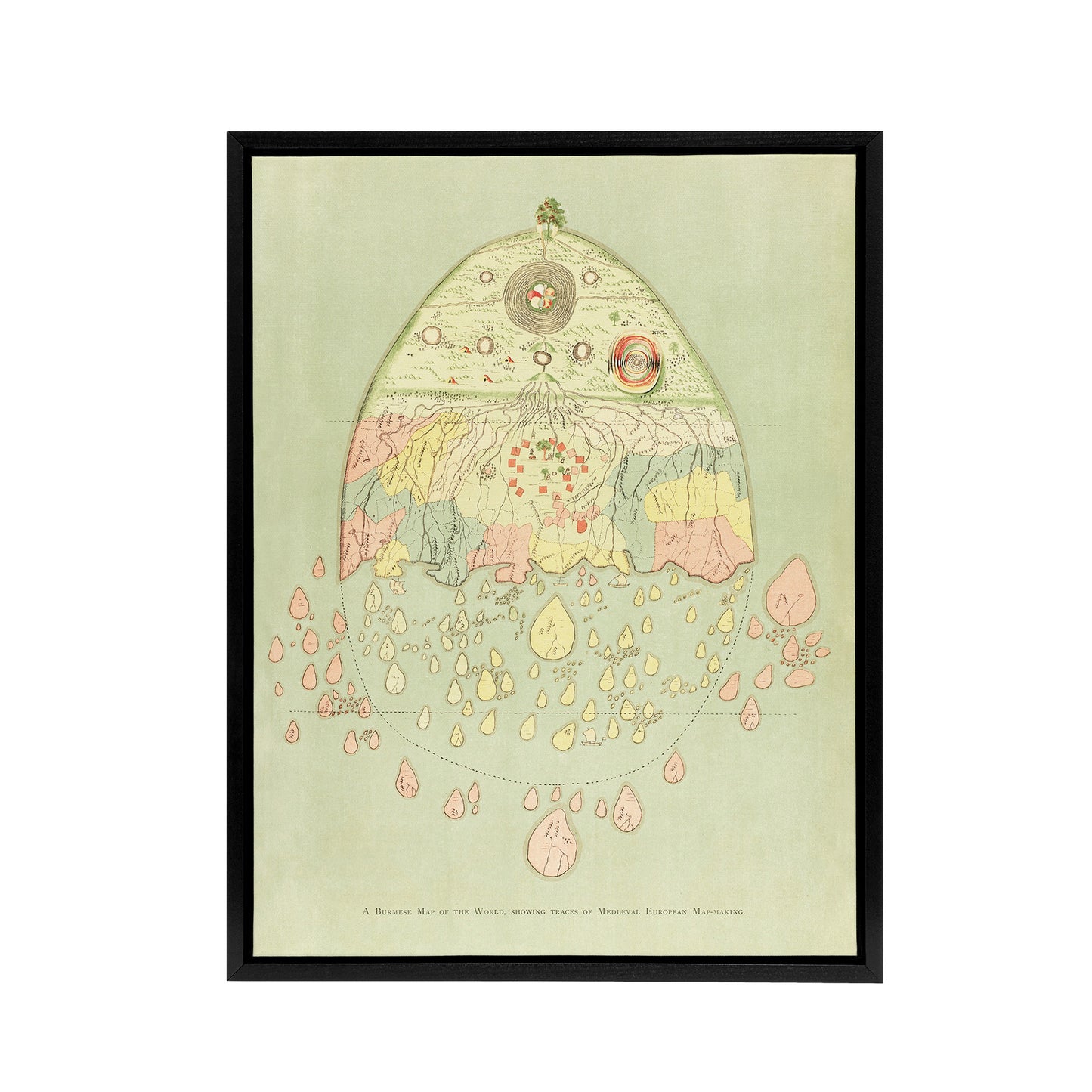 Vintage Burmese Map of the World Griggs Framed Canvas Wall Art Print