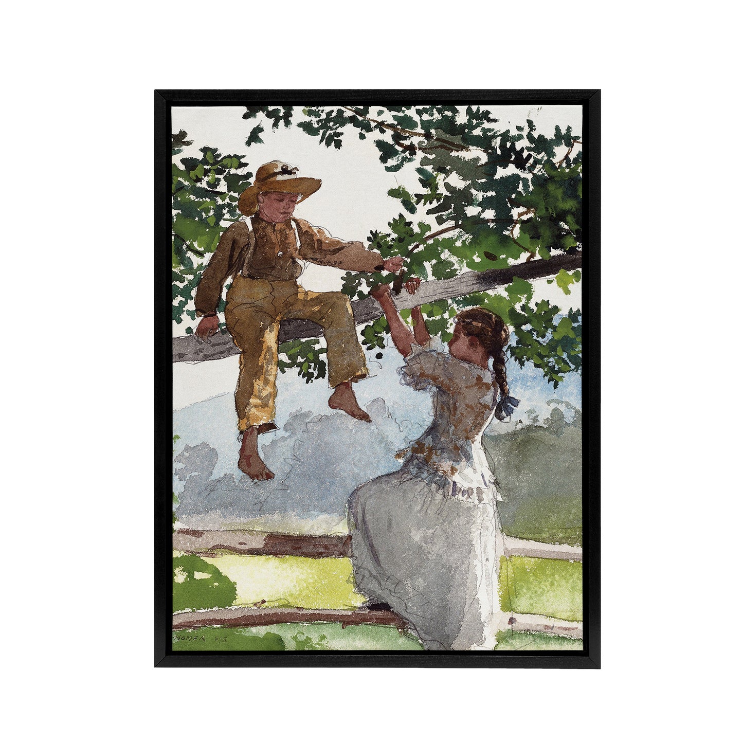 On the Fence Children Portrait Winslow Homer Framed Canvas Wall Art Print