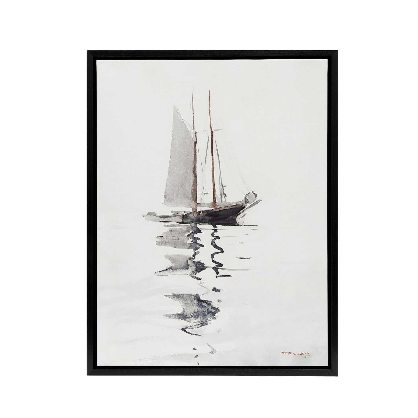 Two Masted Schooner with Dory Winslow Homer Framed Canvas Wall Art Print