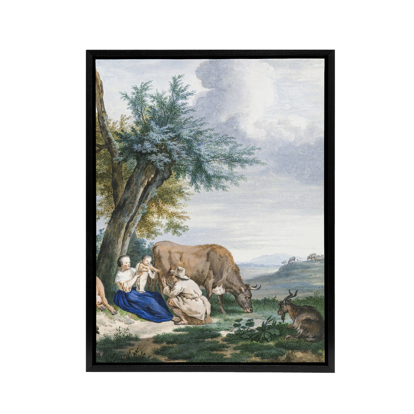 Peasant Family and cattle Landscape Schouman Framed Canvas Wall Art Print