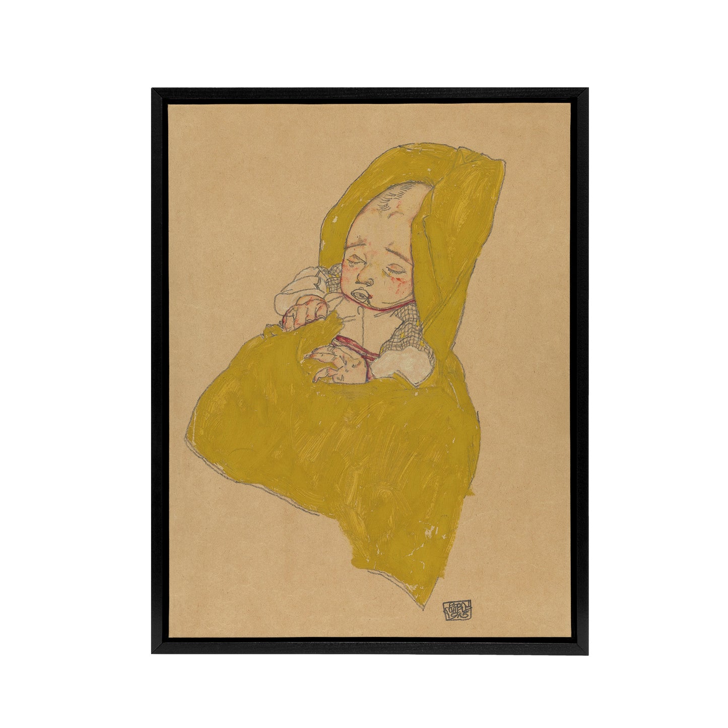 Infant Portrait in a Changing Pad Schiele Framed Canvas Wall Art Print