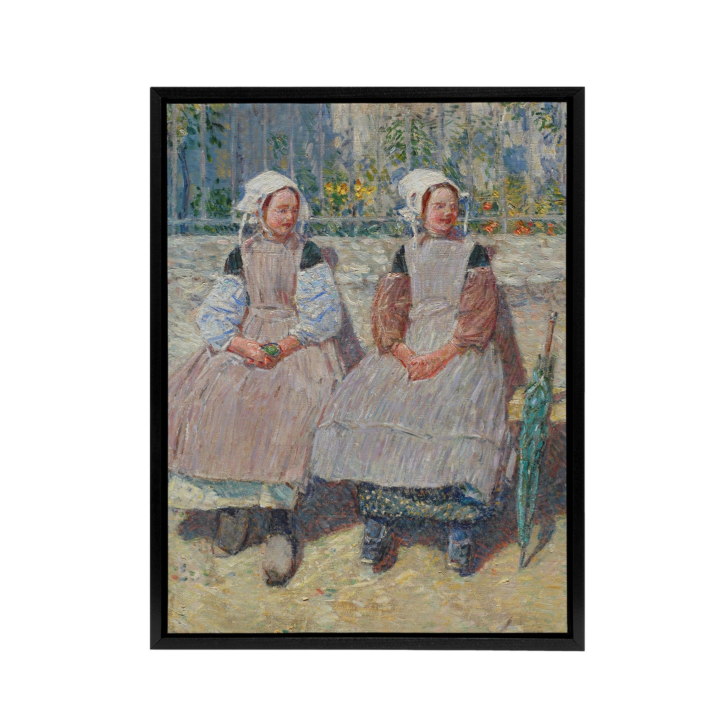In the Sunlight Girls Portrait Hassam Framed Canvas Wall Art Print