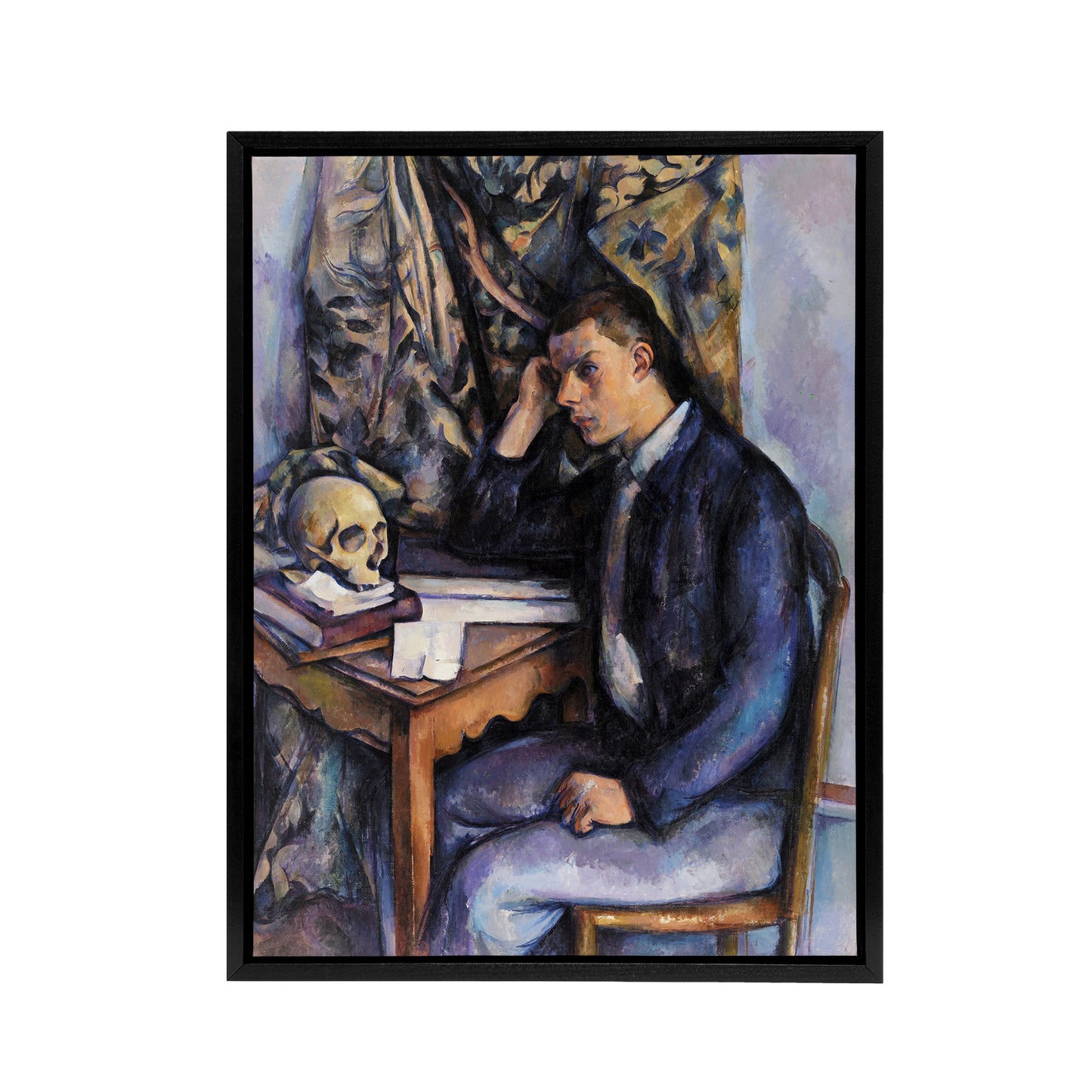 Young Man and Skull Portrait Painting Cezanne Framed Canvas Wall Art Print
