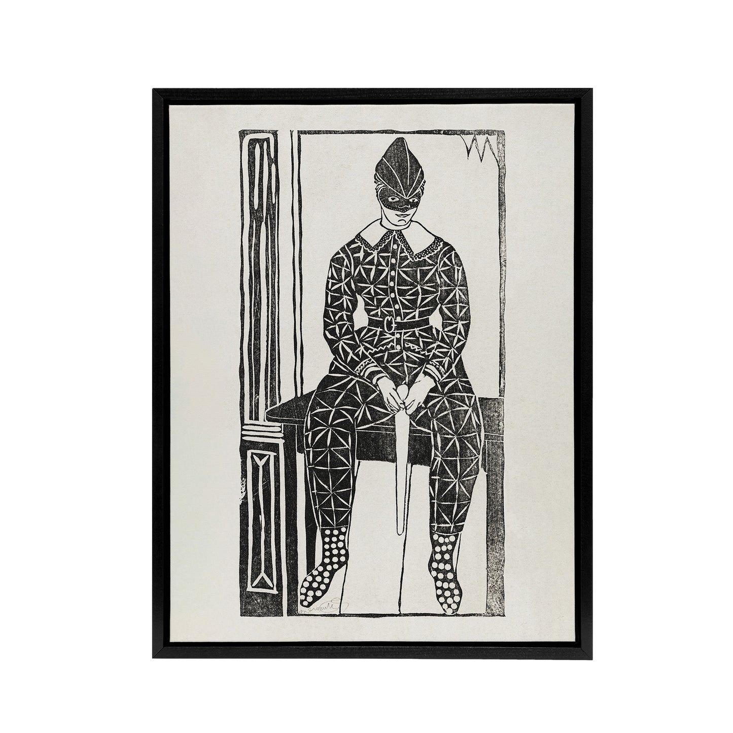 Harlequin Clown Portrait De Mesquita Framed Canvas Wall Art Print