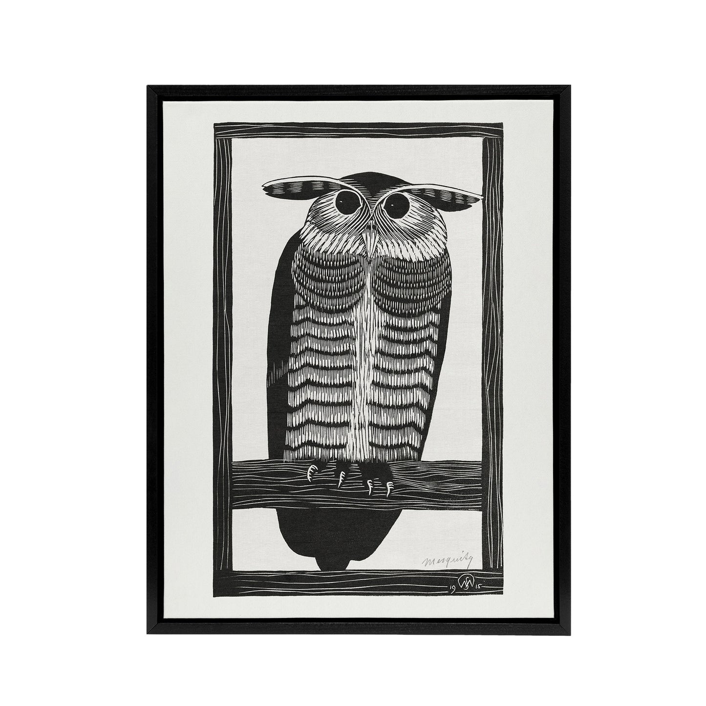 Stylised Horned Owl Samuel J De Mesquita Framed Canvas Wall Art Print