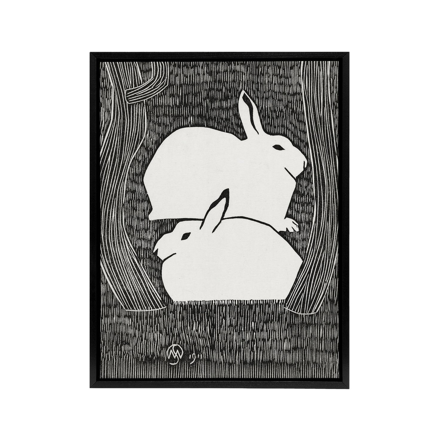 Two Stylised Snow Hares Samuel J De Mesquita Framed Canvas Wall Art Print