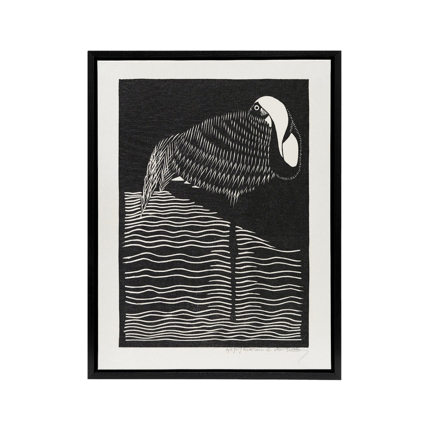 Stylised White Necked Crane De Mesquita Framed Canvas Wall Art Print