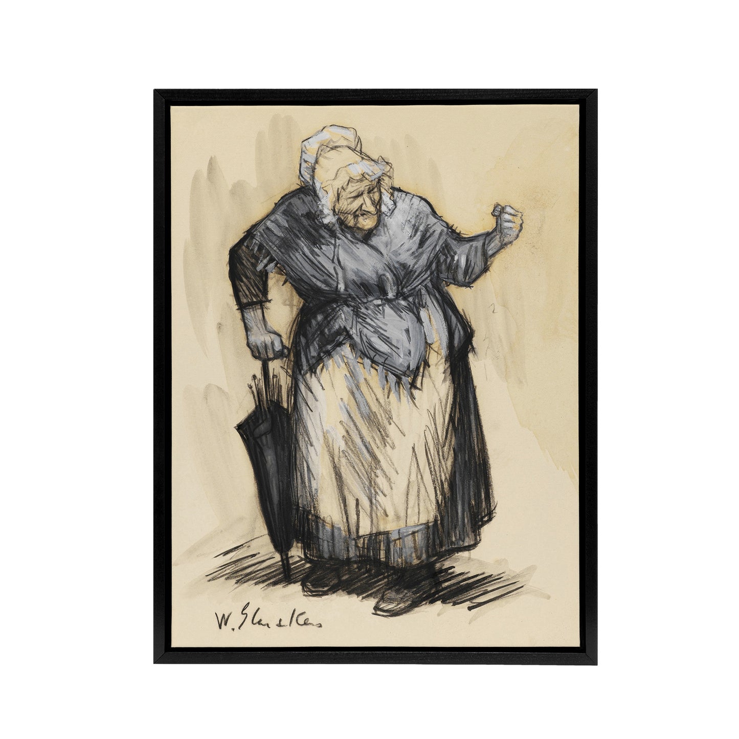 Angry Old Lady Sketch William James Glackens Framed Canvas Wall Art Print