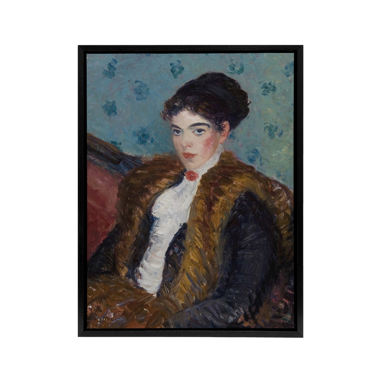 Girl with Fox Furs William James Glackens Framed Canvas Wall Art Print