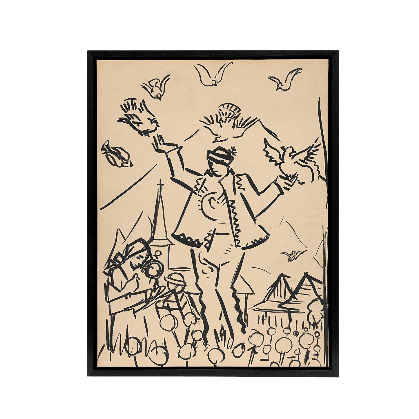 Study for Joy Family Ink Drawing Kubincan Black Framed Canvas Wall Art