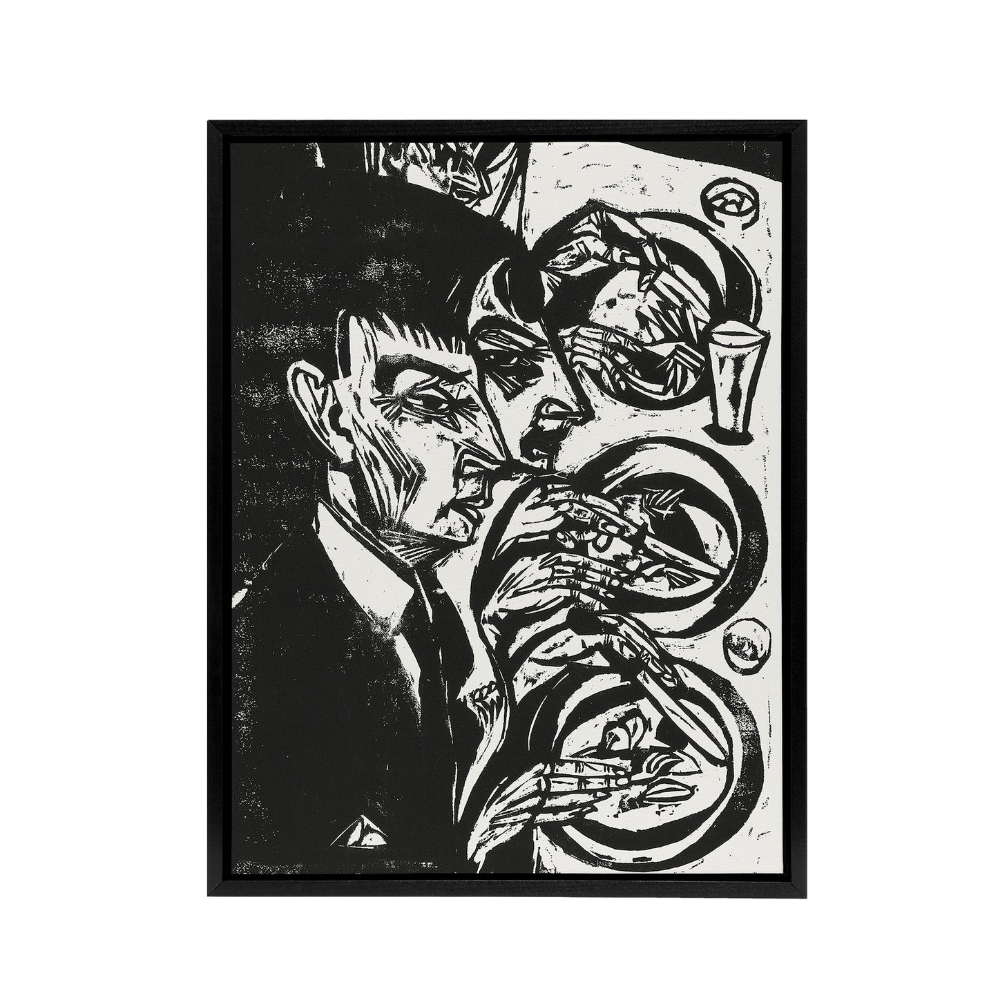 Anxious Nervous People at Dinner Kirchner Black Framed Canvas Wall Art