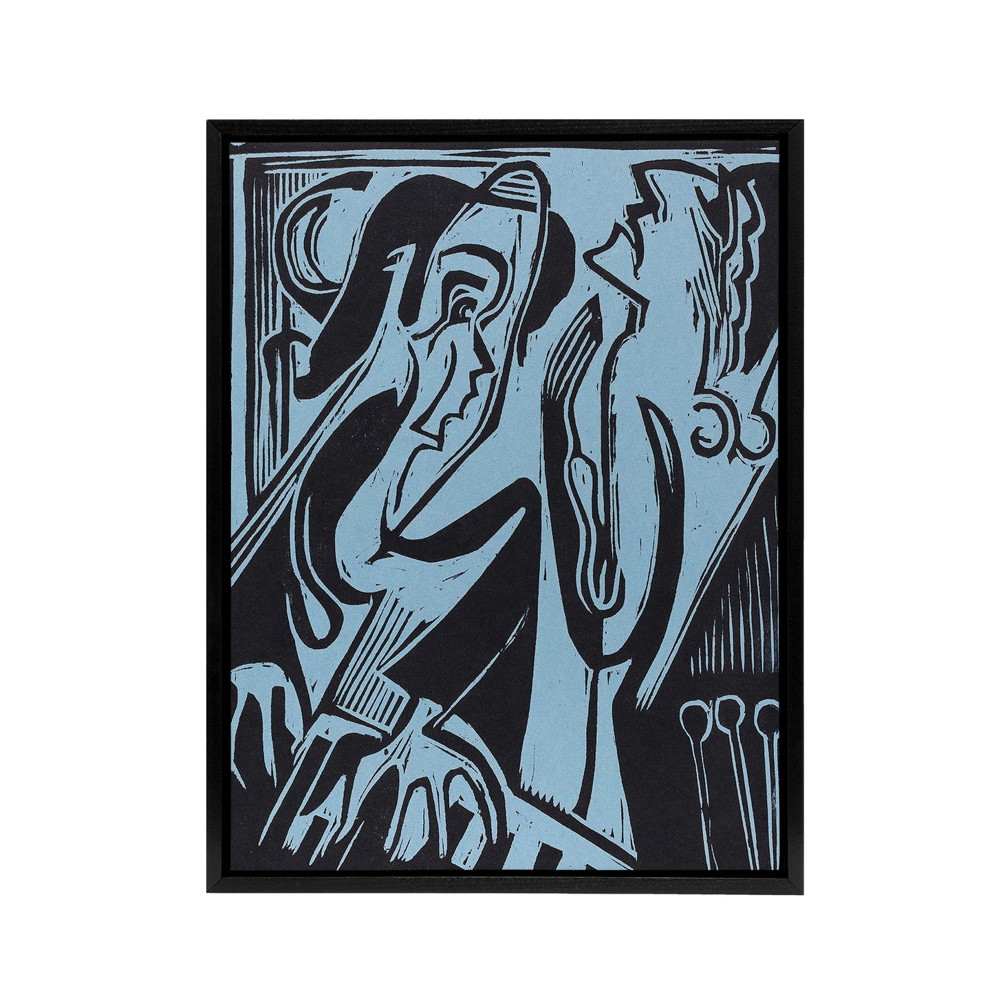 Abstract Pianist and Singer Kirchner Black Framed Canvas Wall Art Print