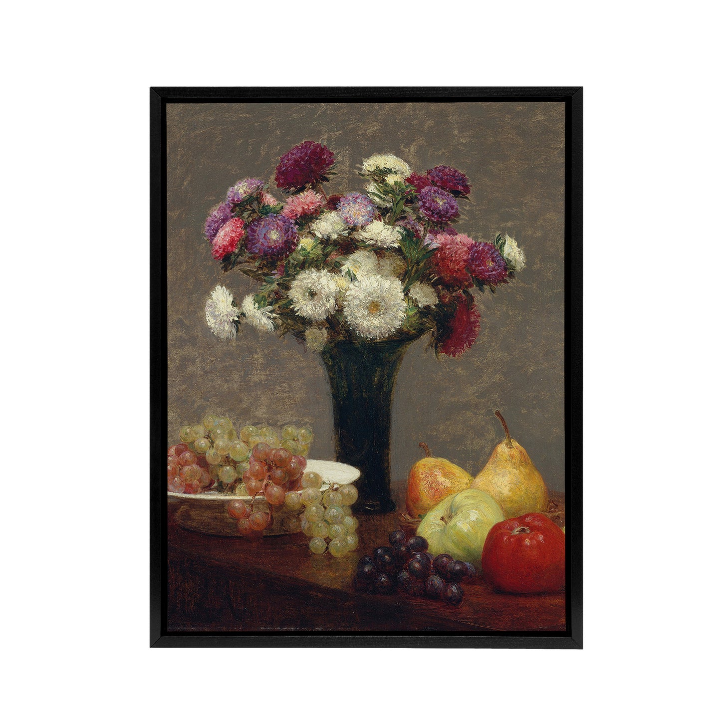 Asters and Fruit on a Table Latour Black Framed Canvas Wall Art Print