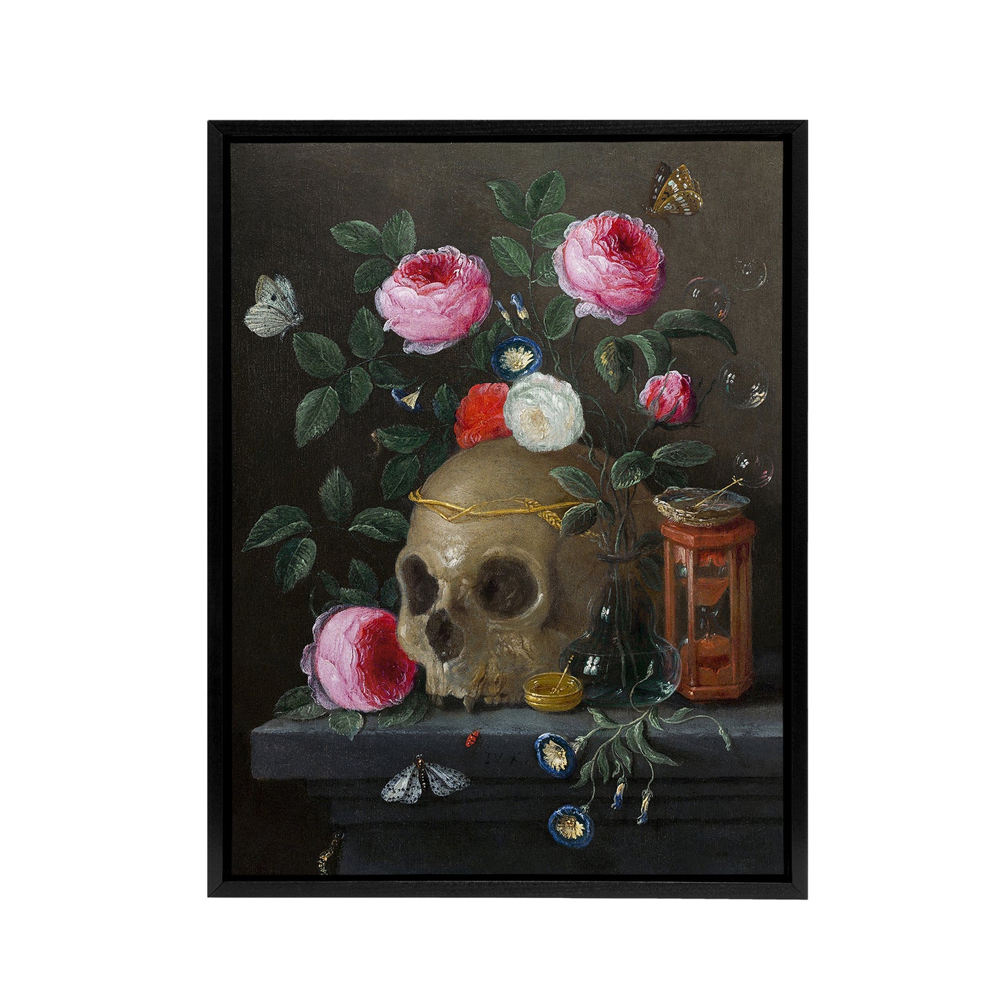 Vanitas Still Life With Skull Jan van Kessel Black Framed Canvas Wall Art