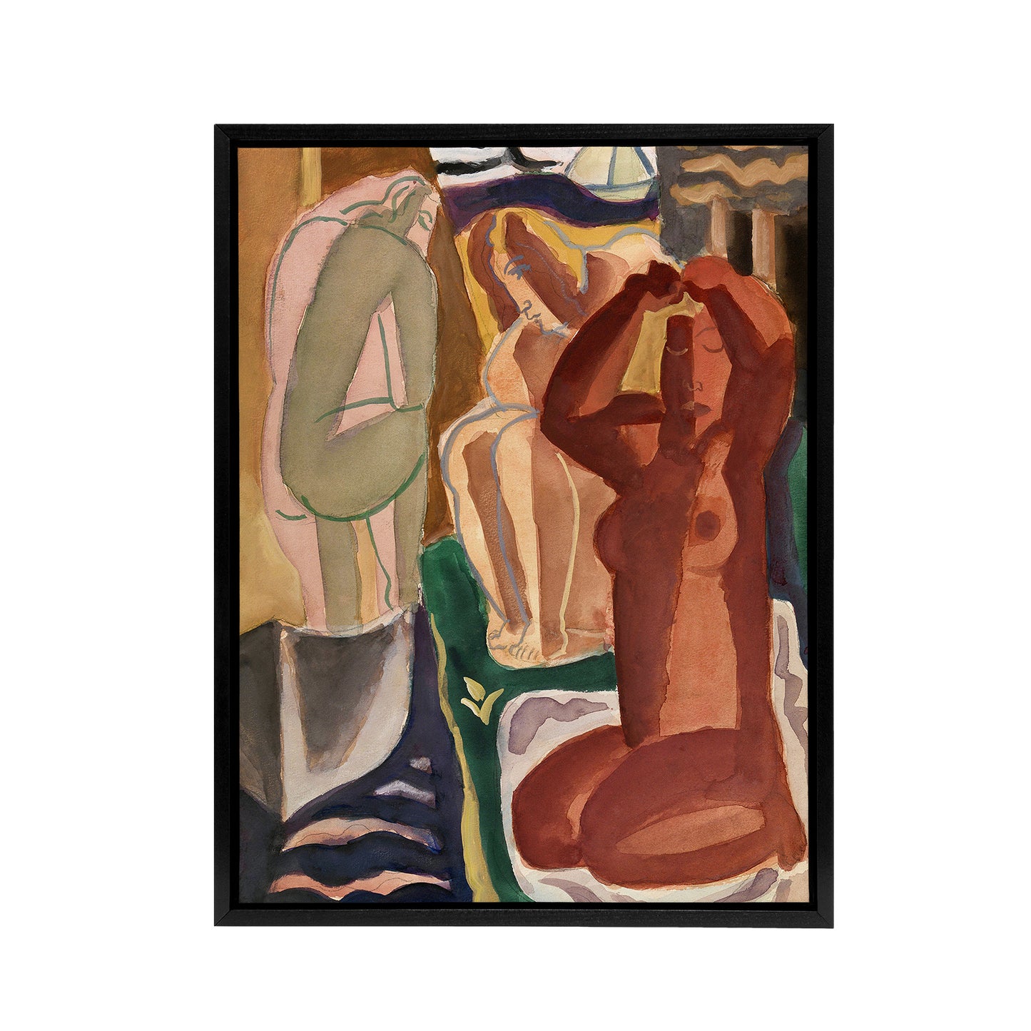 Bathing Women Abstract Painting Leo Gestel Black Framed Canvas Wall Art