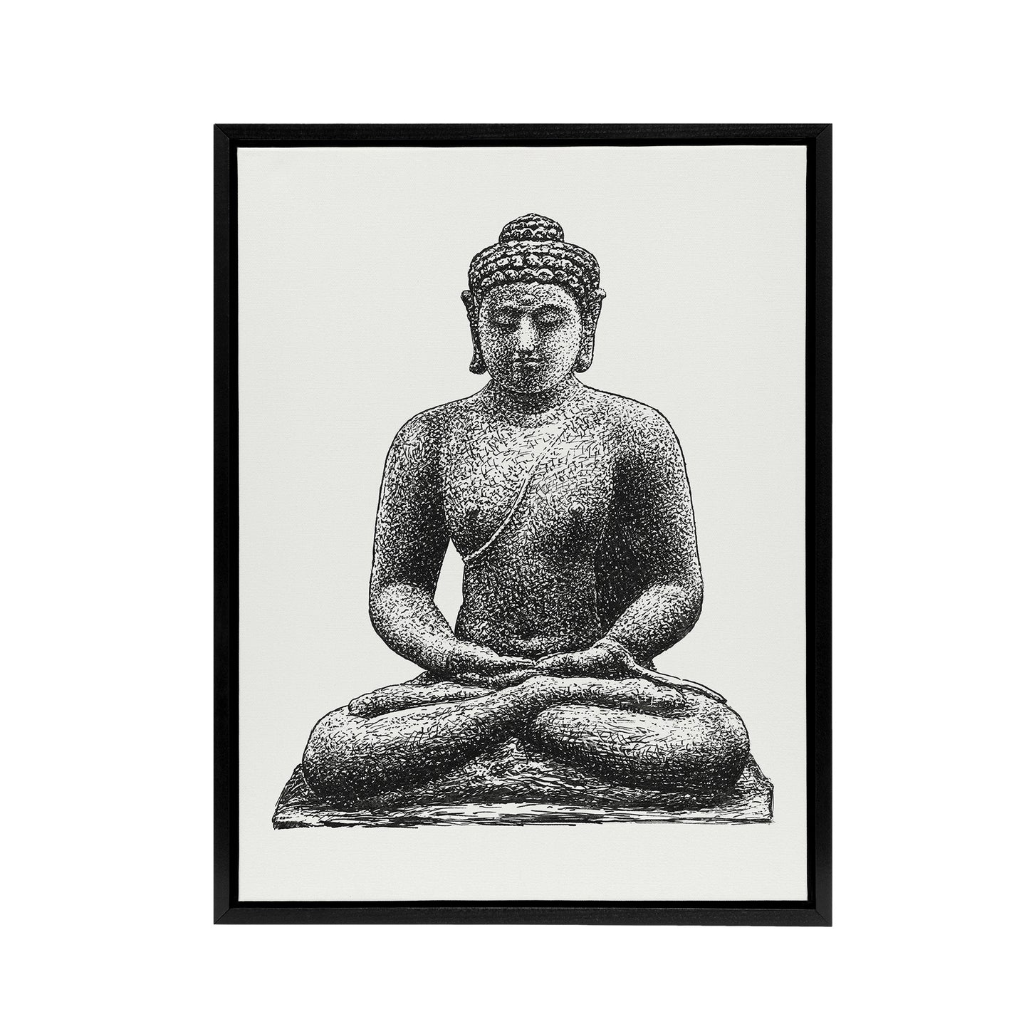 Buddha On The Borobudur Drawing Leo Gestel Black Framed Canvas Wall Art
