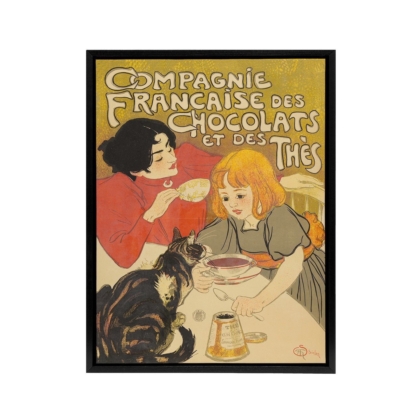 Chocolate And Tea French Vintage Advert Steinlen Framed Canvas Wall Art