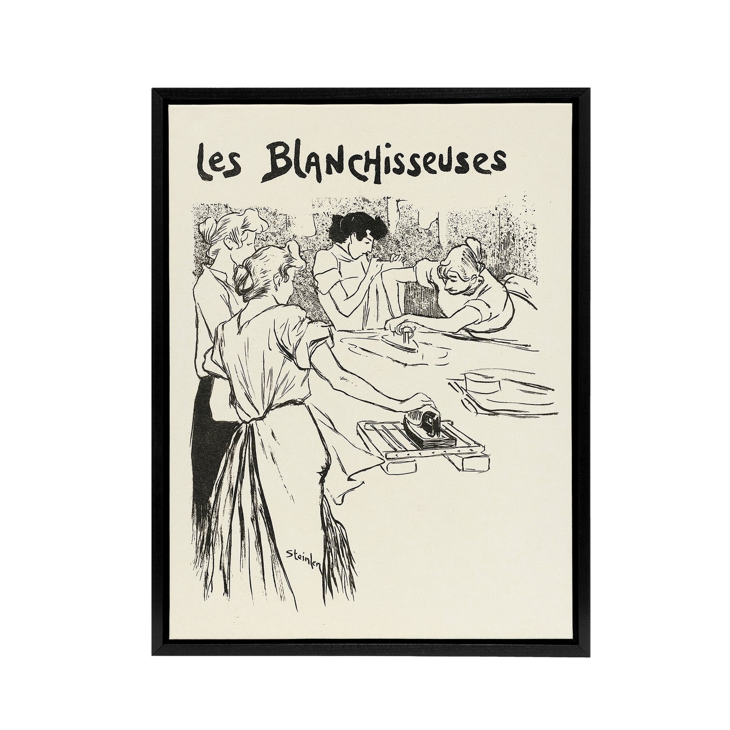 The Washerwomen Black White Illustration Steinlen Framed Canvas Wall Art