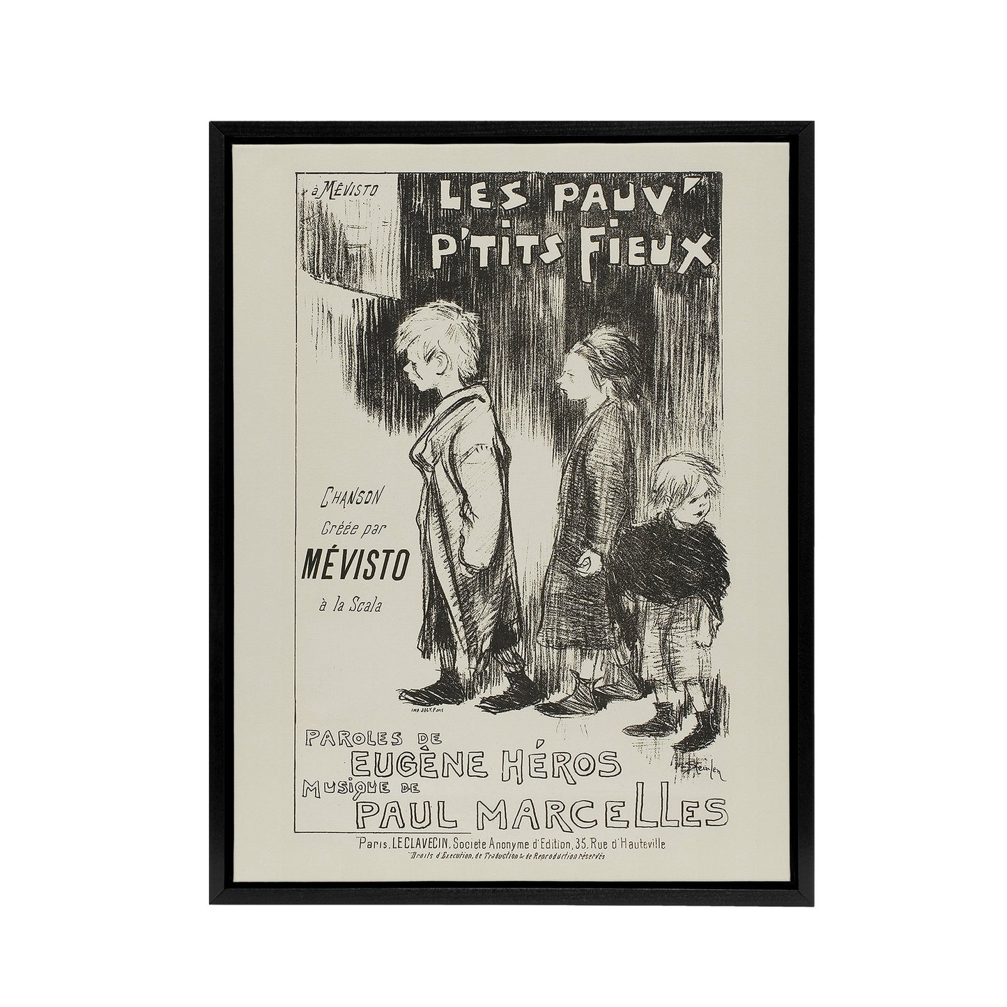 Poor Little Things Poster Sketch Steinlen Black Framed Canvas Wall Art