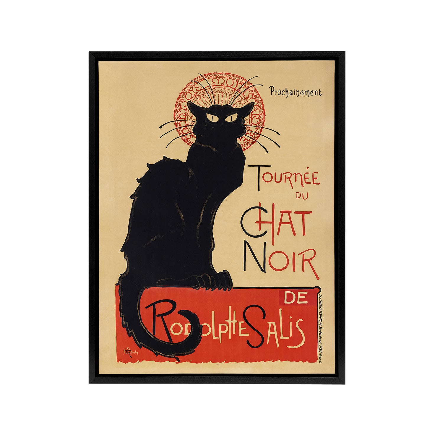 Black Cat Chat Noir Cabaret Vintage Ad Steinlen Framed Canvas Wall Art