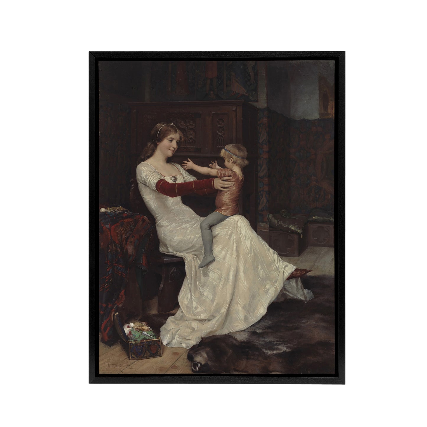 Albert Edelfelt Queen Bianca of Namur With Son Black Framed Canvas Art Print