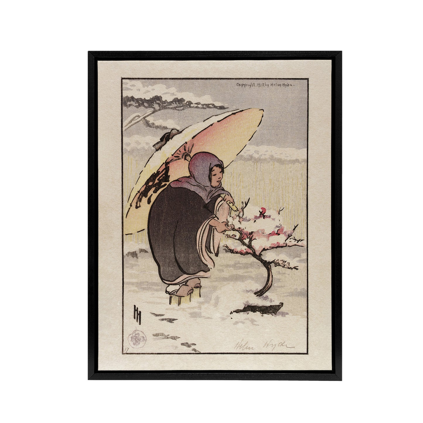 Helen Hyde Little Pink Plum and a Young Woman Black Framed Canvas Art Print