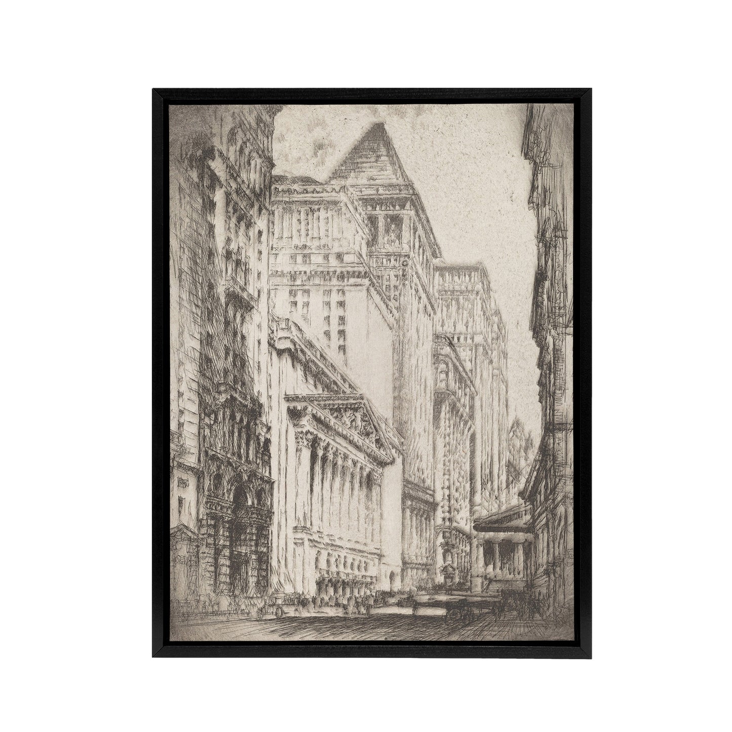 Joseph Pennell New York Stock Exchange Cityscape Black Framed Canvas Art Print