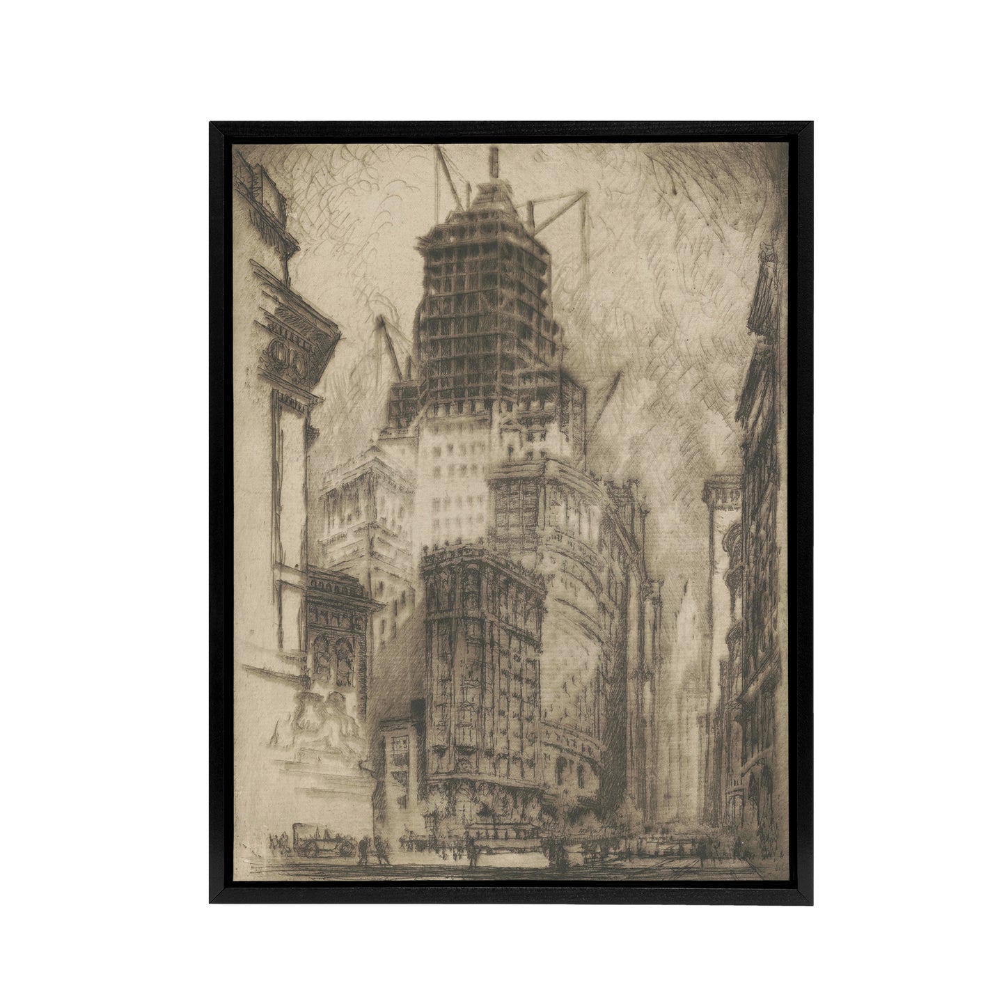 Joseph Pennell Standard Oil Building With Scaffolding Black Framed Canvas Art