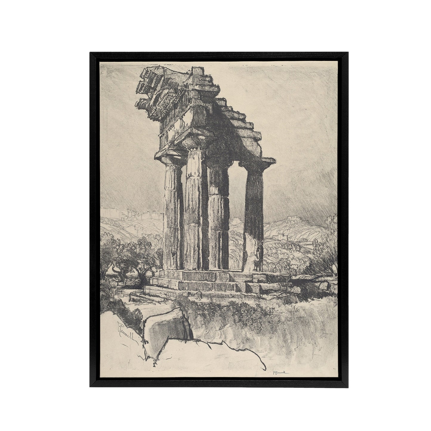 Joseph Pennell The Columns of Castor and Pollux Black Framed Canvas Art Print