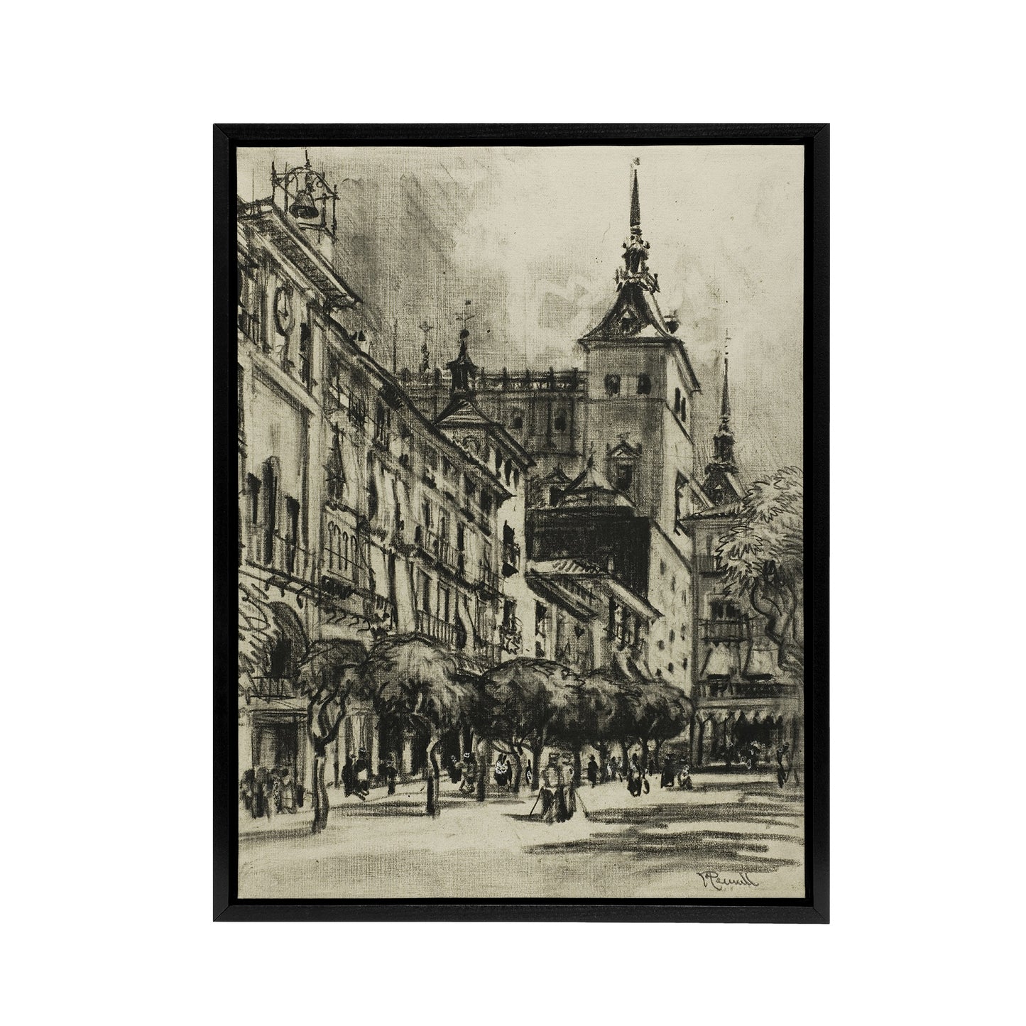 Joseph Pennell The Zocodover Toledo Cityscape Drawing Black Framed Canvas Art