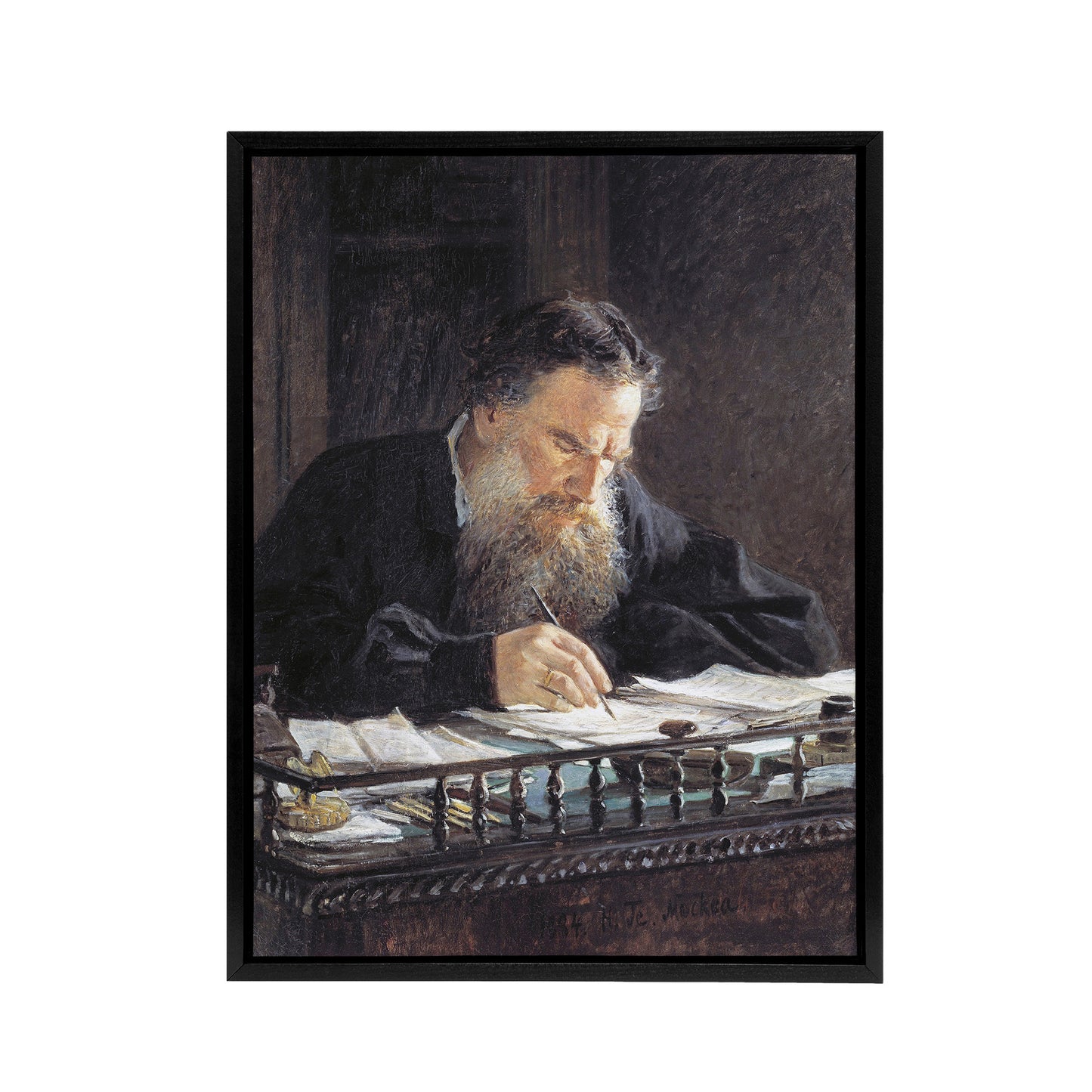 Nikolai Ge Leo Tolstoy Portrait Black Framed Canvas Wall Art Print