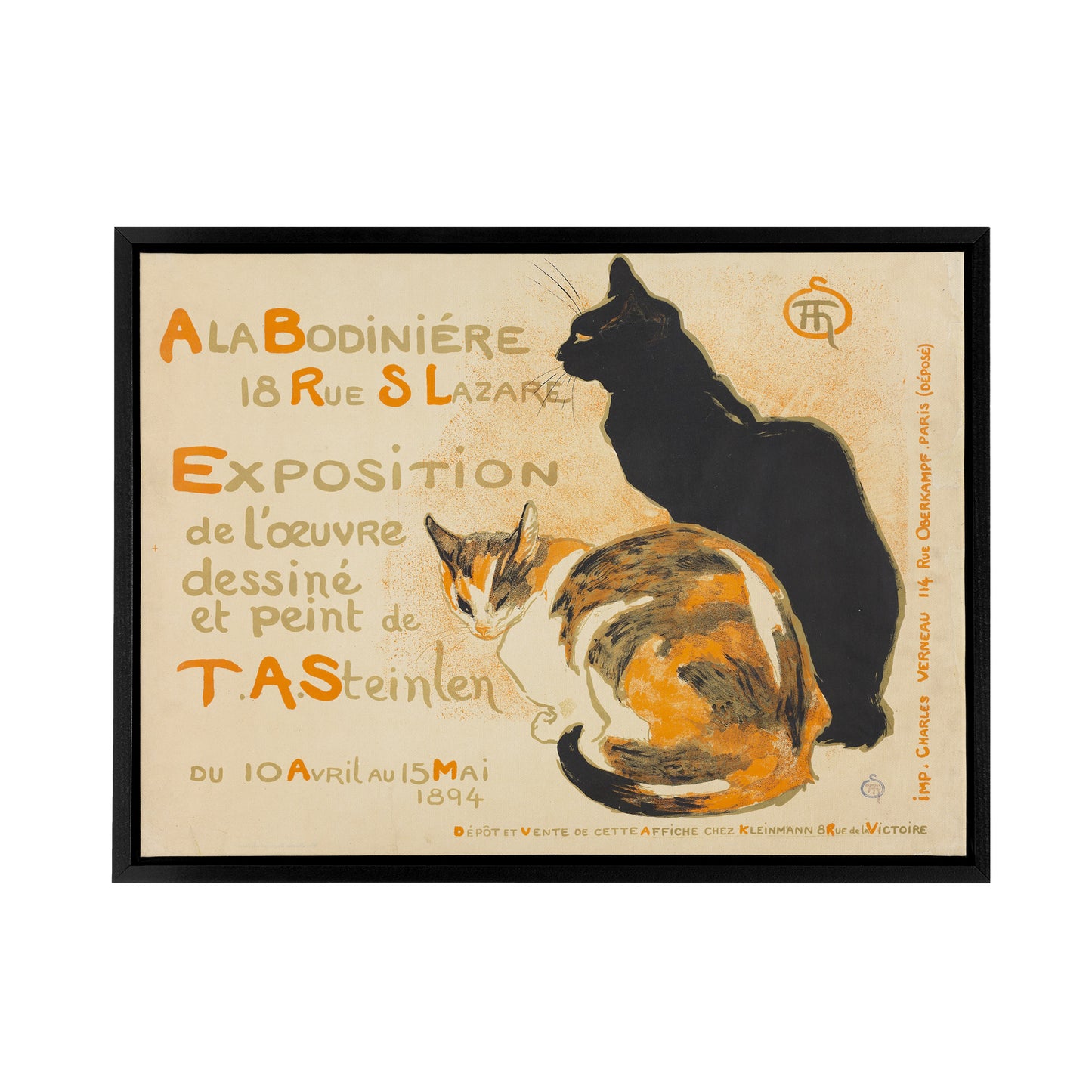 Steinlen Exhibition Advert With Cats Black Framed Canvas Wall Art Print