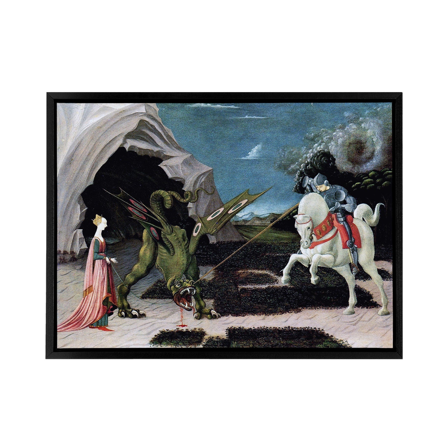 Paolo Uccello Saint George And The Dragon Black Framed Canvas Art Print