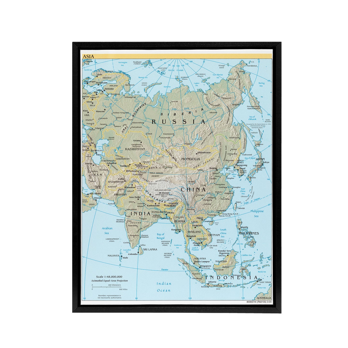 CIA 2004 Map of Asia China Russia India Black Framed Canvas Wall Art Print