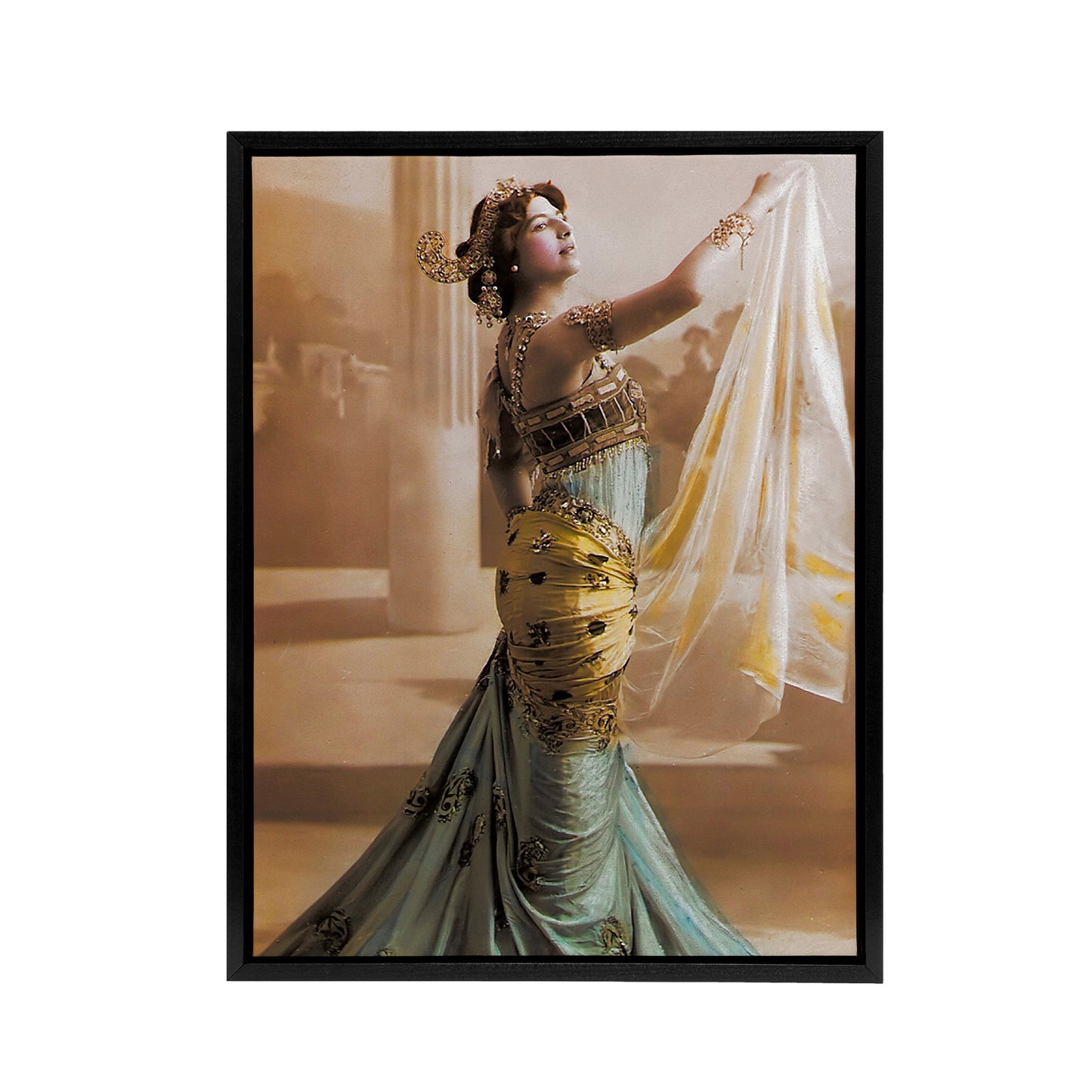 Hand Coloured Portrait Dancer Spy Mata Hari Black Framed Canvas Art Print
