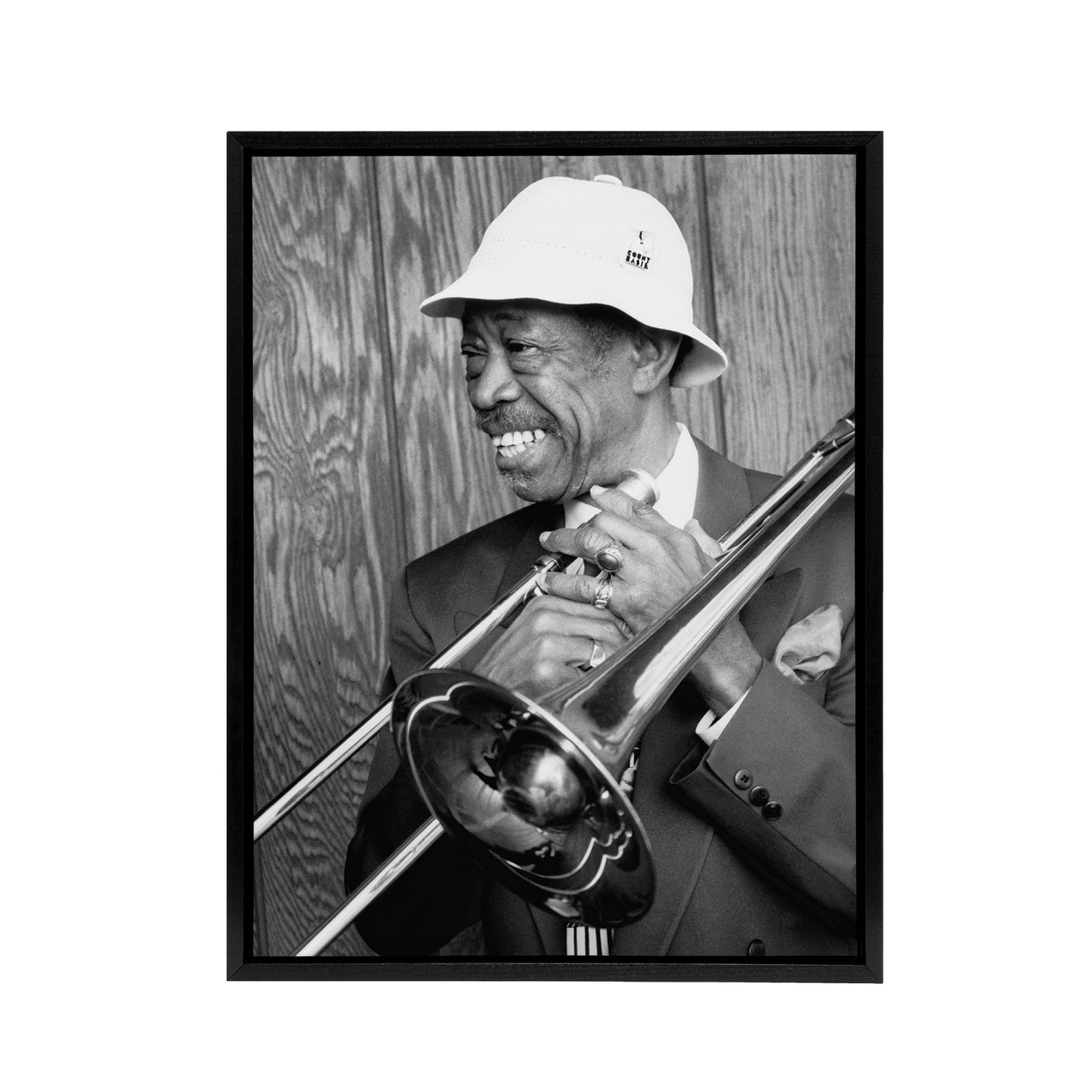 Jazz Trombone Player Al Grey Black Framed Canvas Wall Art Print