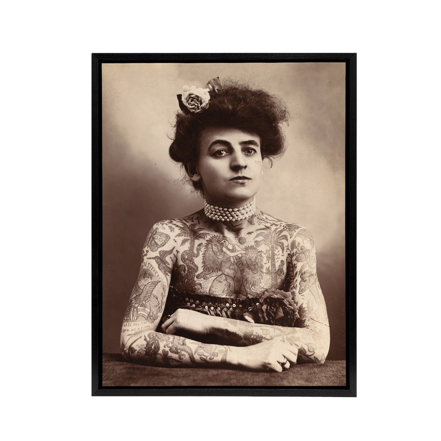 Maud Wagner Trapezist Tattoo Artist Black Framed Canvas Wall Art Print