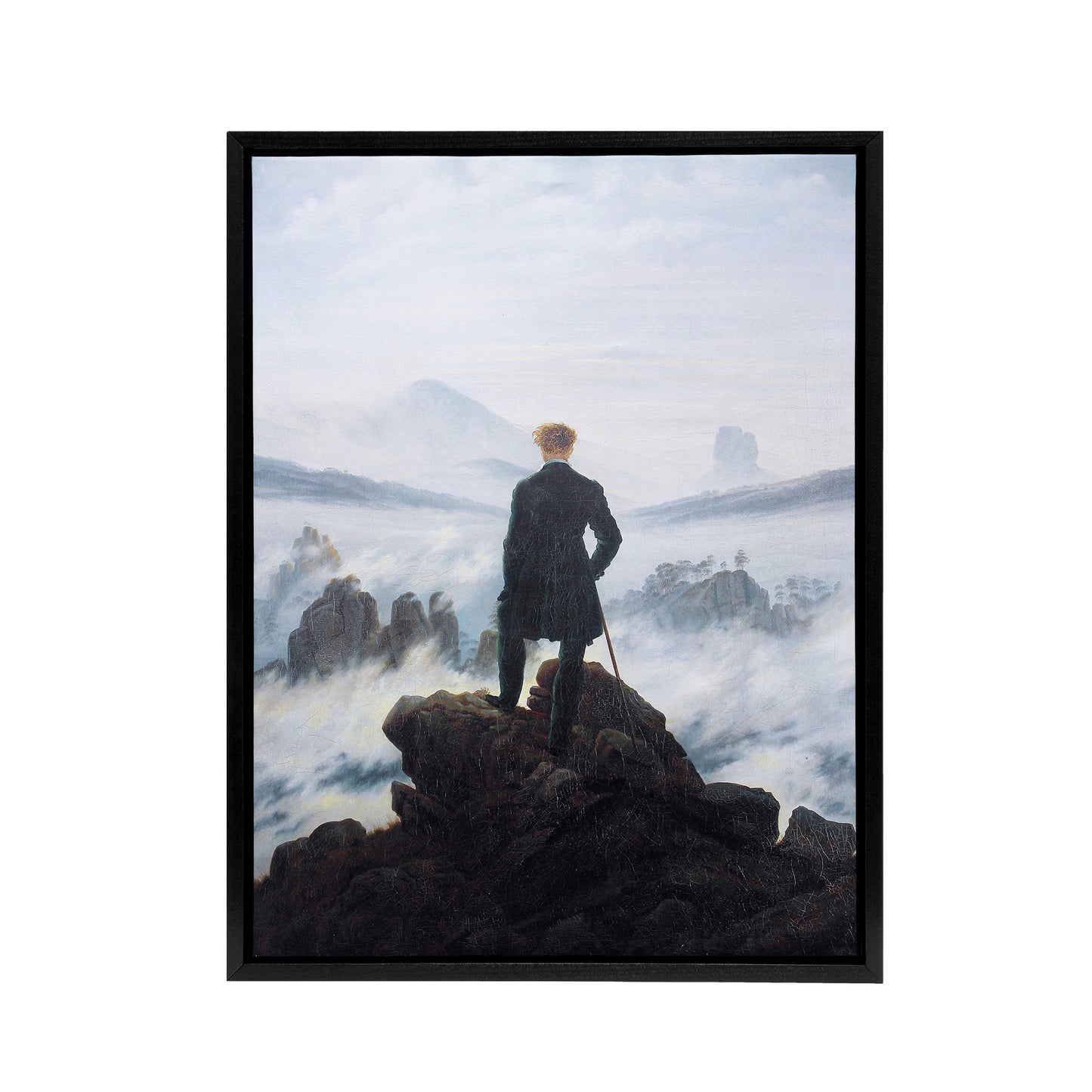 Friedrich Wanderer Above Sea Fog Black Framed Canvas Wall Art Print