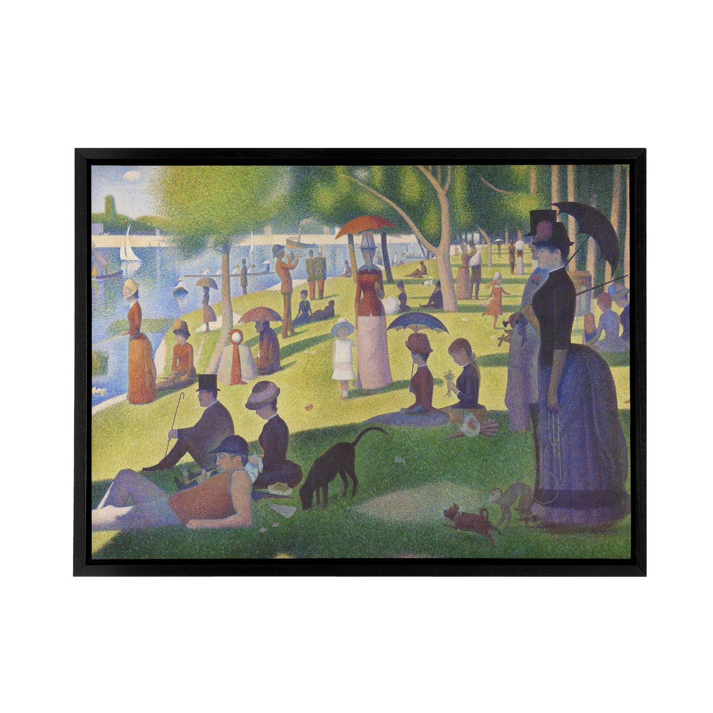 Seurat Sunday Afternoon Island Black Framed Canvas Wall Art Print