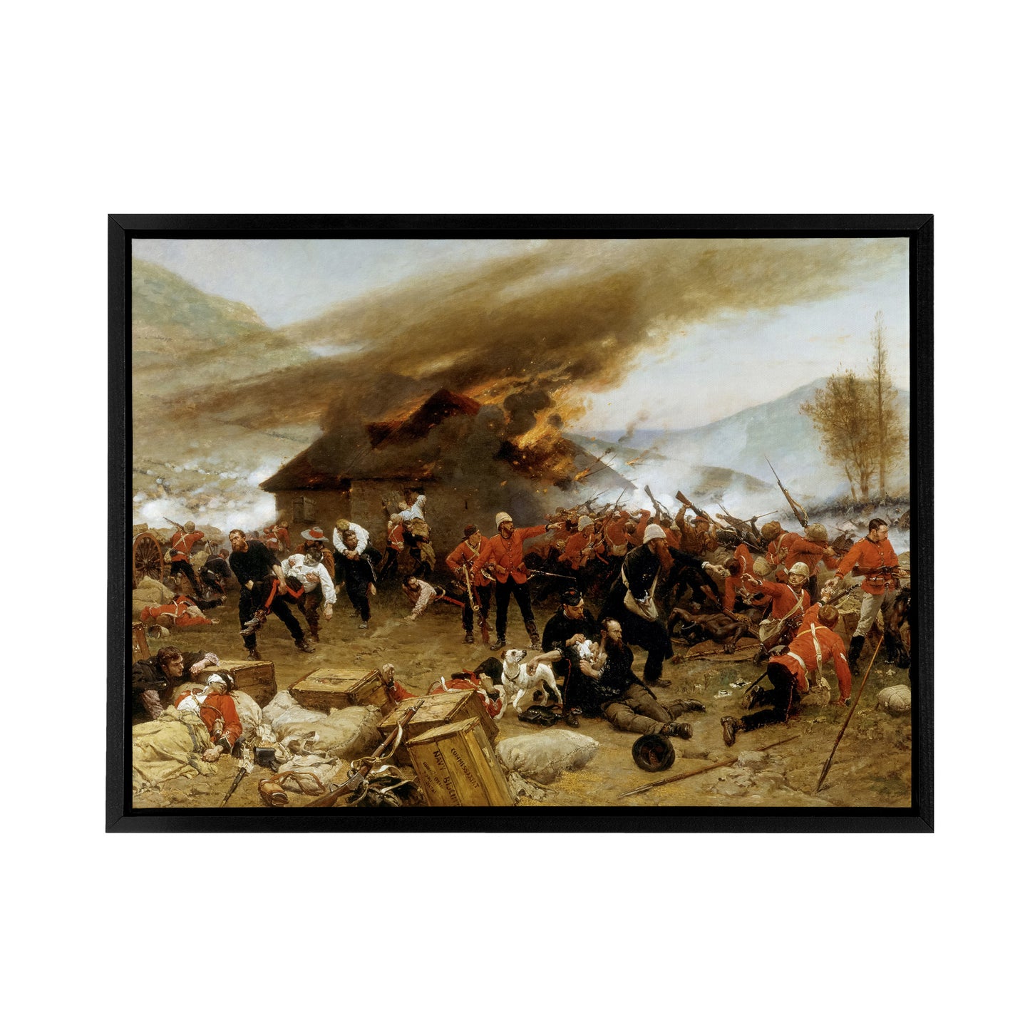 Defence Rorke's Drift Zulu War Black Framed Canvas Wall Art Print