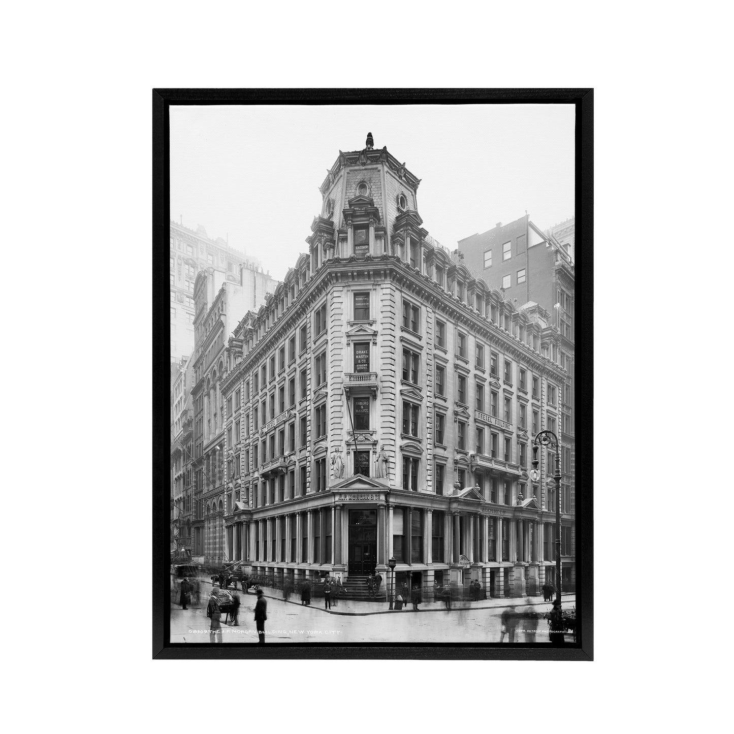 New York J.P. morgan Building Wall Street Black Framed Canvas Art