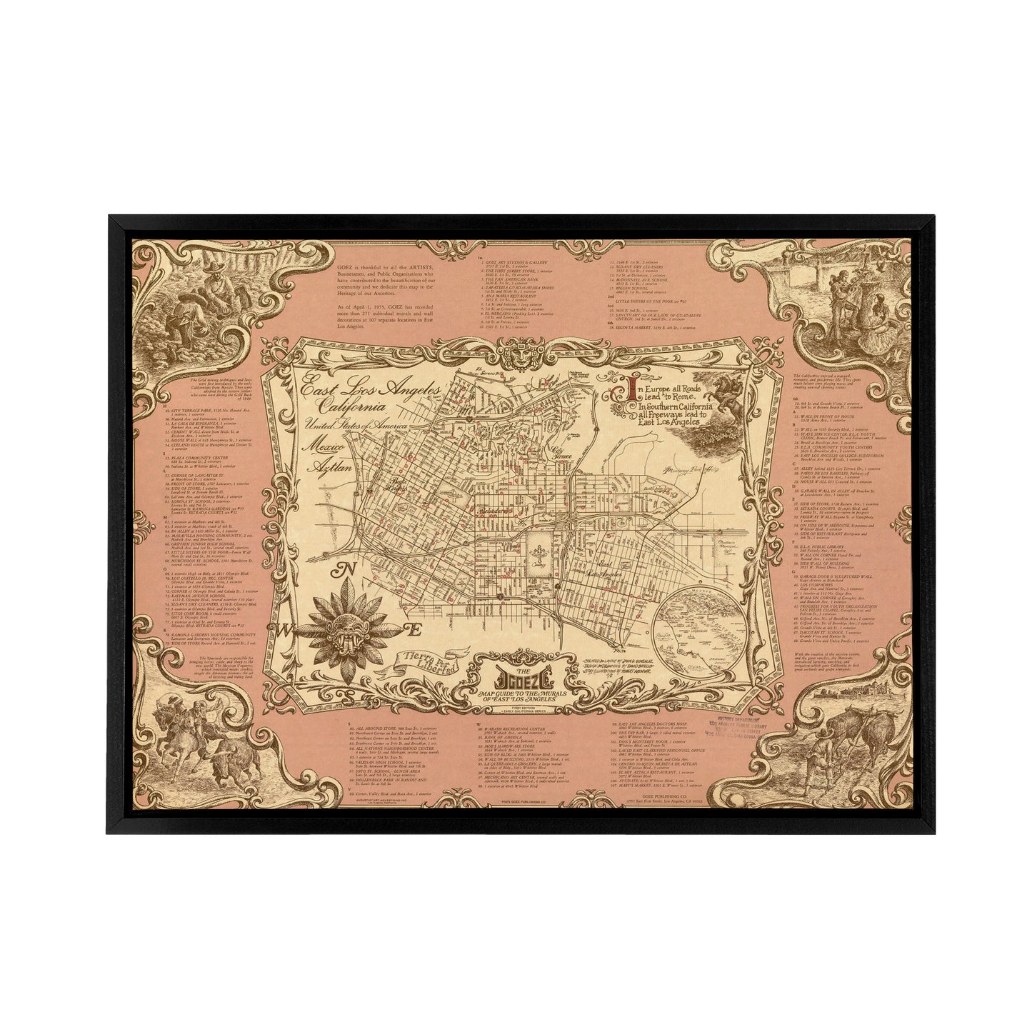 Murals Of East Los Angeles Black Framed Canvas Wall Art Print