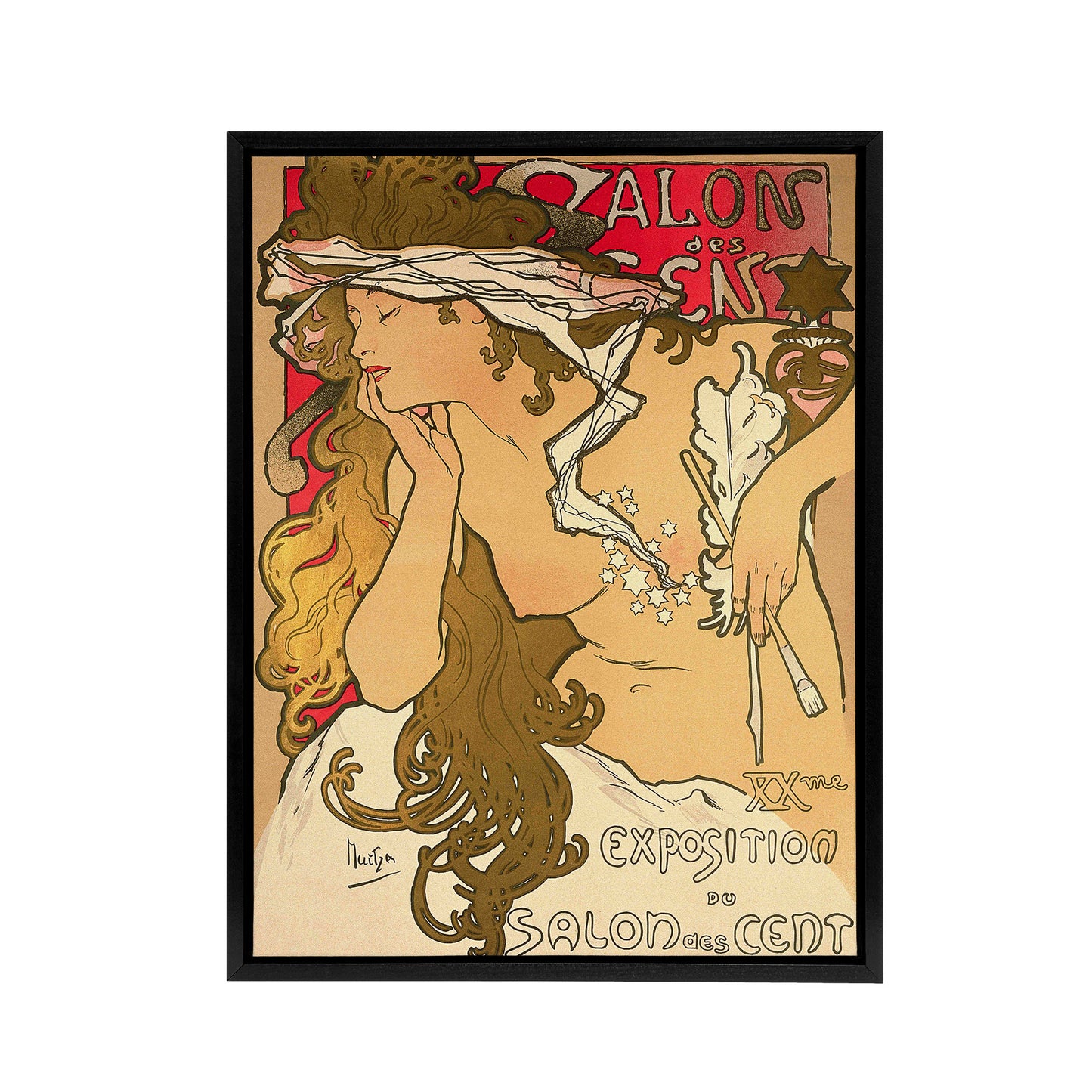 Mucha Salon Des Cent Art Nouveau Black Framed Canvas Wall Art Print