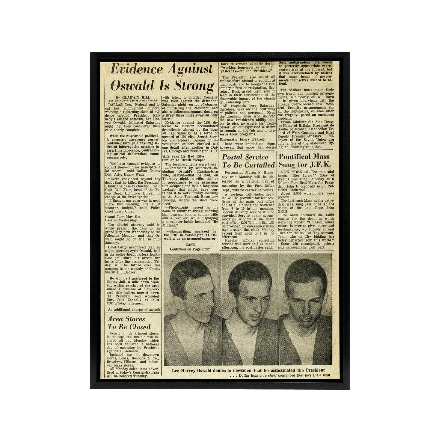 Assassination Kennedy JFK Harvey Oswald Black Framed Canvas Wall Art Print