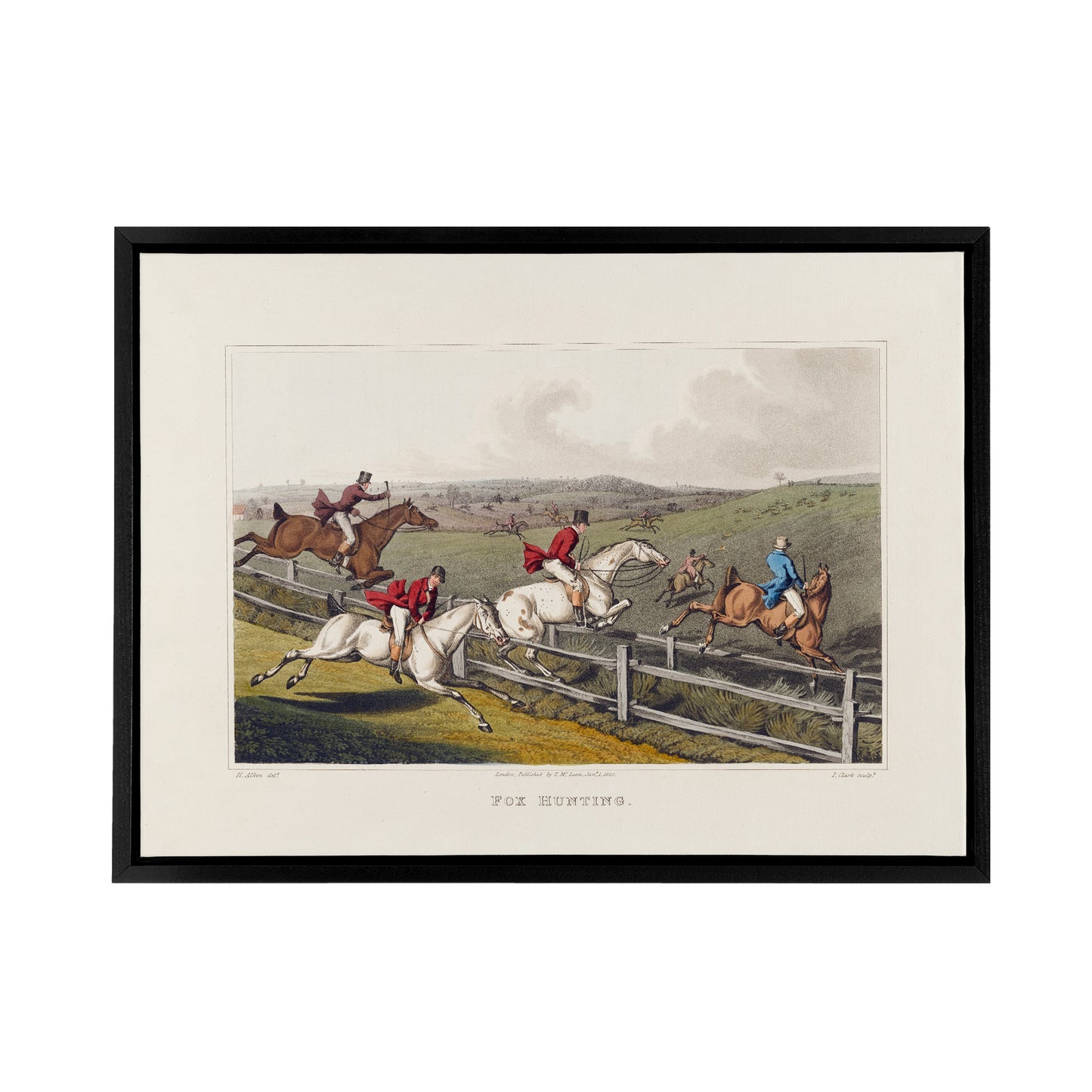 Clark Fox Hunting Horse Hounds Black Framed Canvas Wall Art Print
