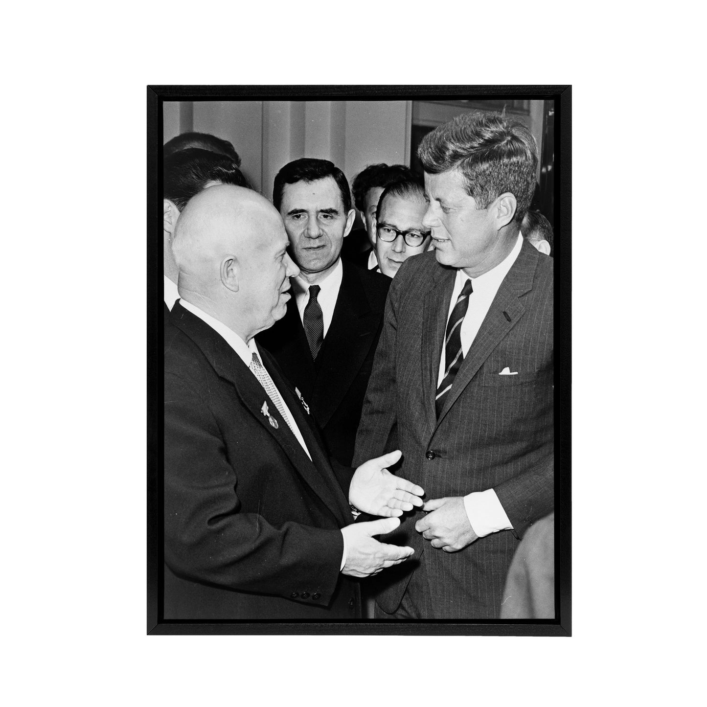 John F Kennedy Nikita Khrushchev Black Framed Canvas Wall Art Print
