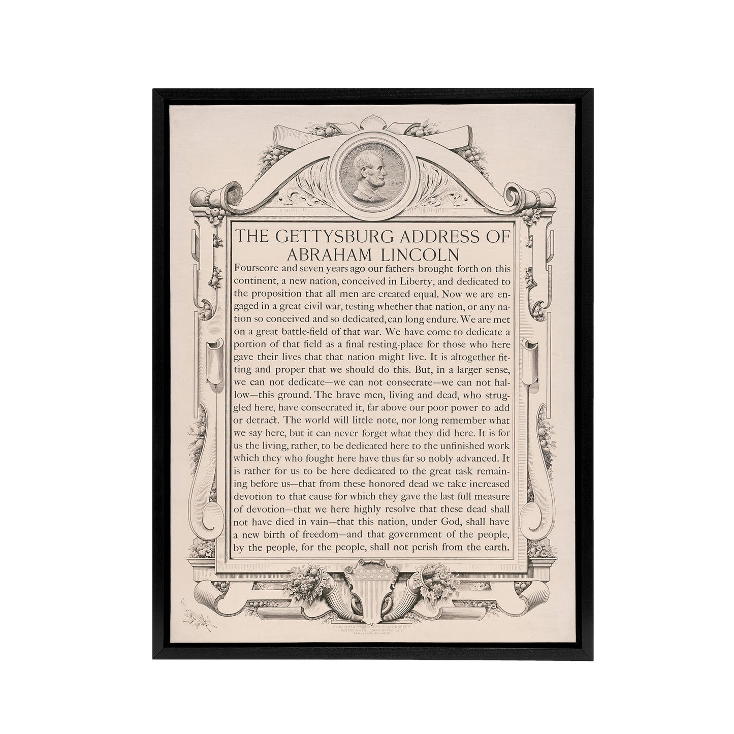 Gettysburg Address Abraham Lincoln Black Framed Canvas Wall Art Print