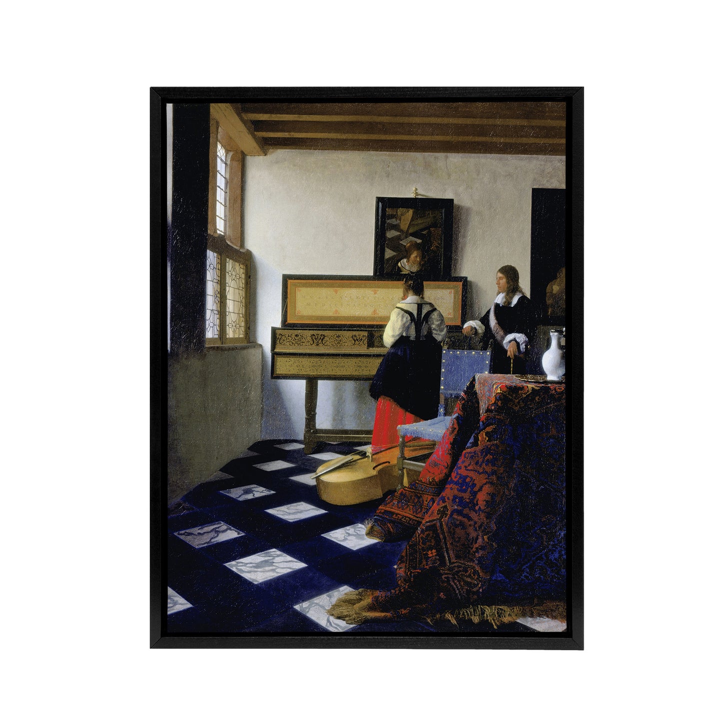 Johannes Vermeer The Music Lesson Black Framed Canvas Wall Art Print