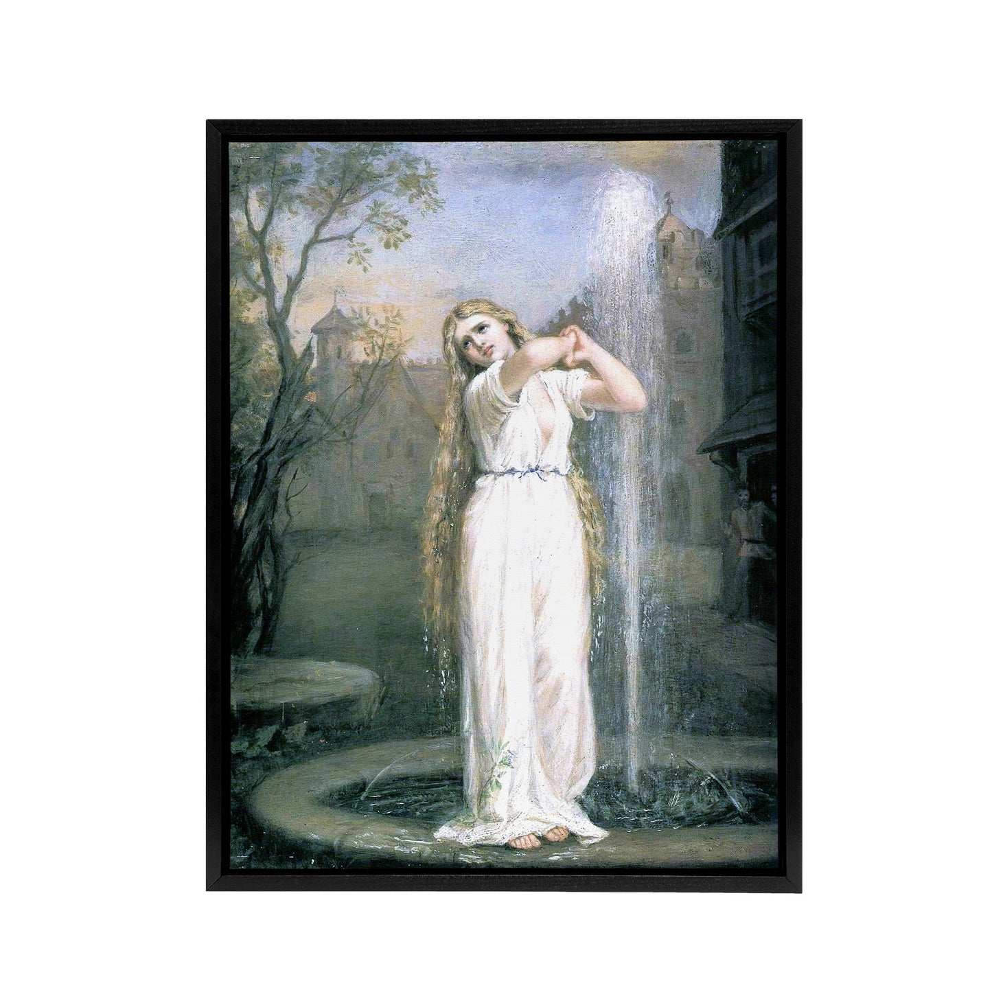 Waterhouse Undine Ondine Water Nymph Black Framed Canvas Wall Art Print