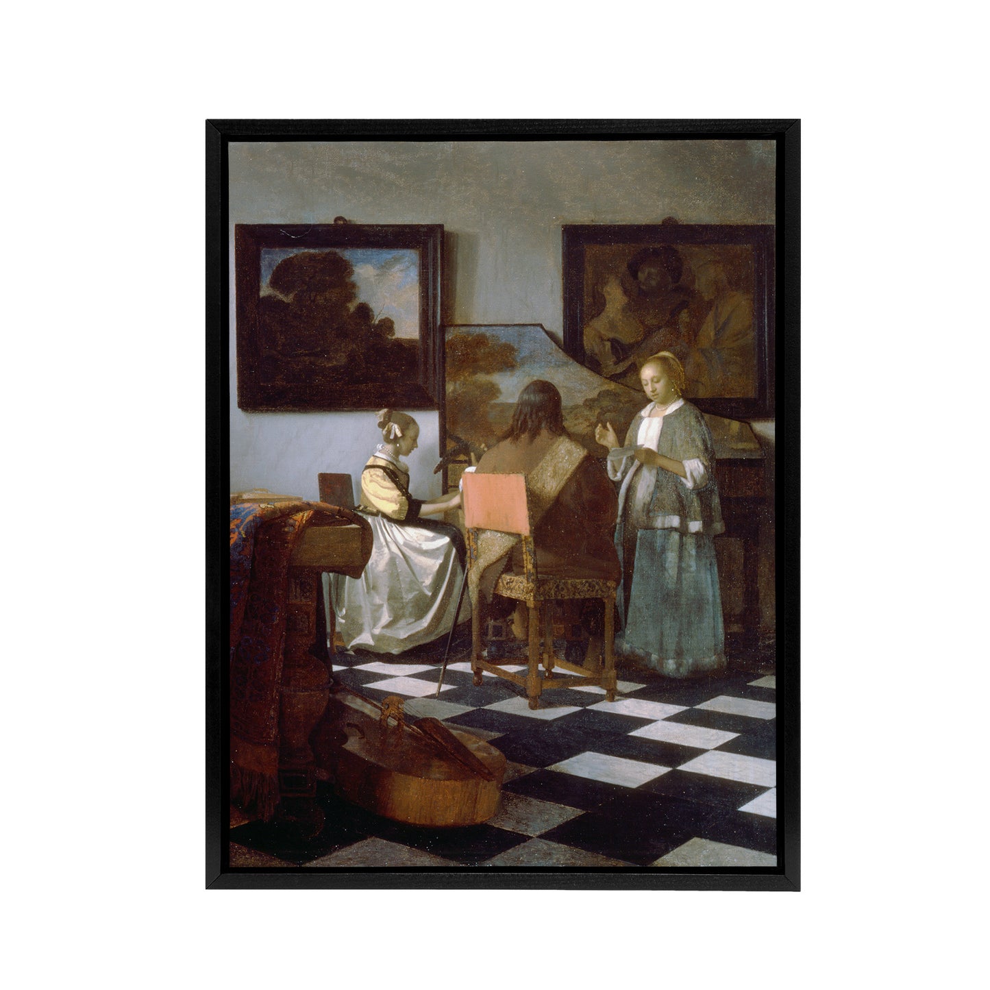 Vermeer The Concert Music Painting Black Framed Canvas Wall Art Print
